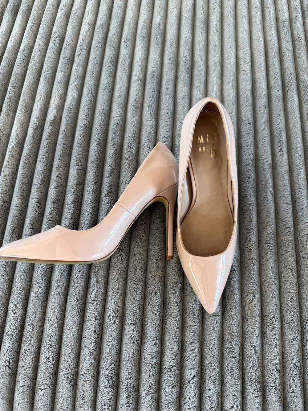 Mix No. 6 Nude Patent Pointed Stiletto Pumps